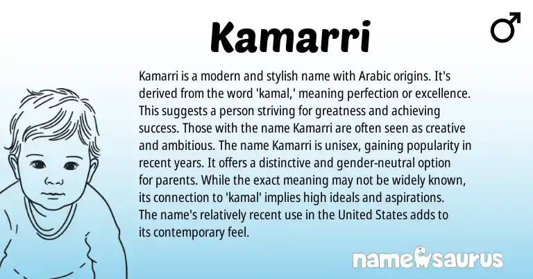 Infographic about Kamarri name meaning, Kamarri is a name from Arabic origin(s).