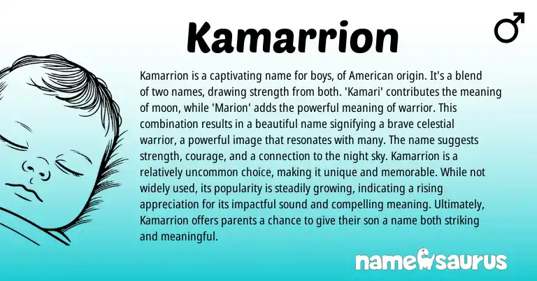 Infographic about Kamarrion name meaning, Kamarrion is a name from American origin(s).