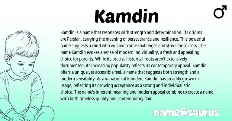Infographic about Kamdin name meaning, Kamdin is a name from Persian origin(s).