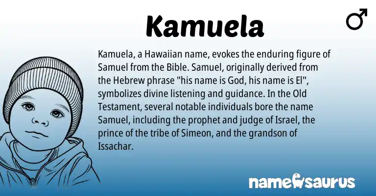 Infographic about Kamuela name meaning, Kamuela is a name from Hawaiian, Hebrew origin(s).