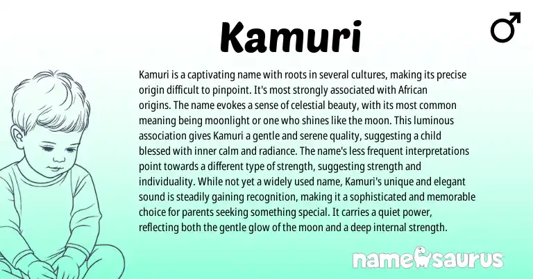 Infographic about Kamuri name meaning, Kamuri is a name from African, Japanese origin(s).
