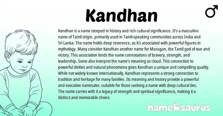 Infographic about Kandhan name meaning, Kandhan is a name from Indian origin(s).