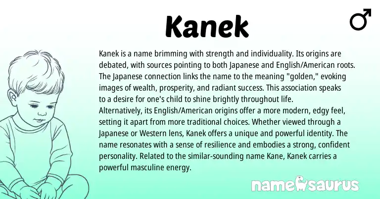 Infographic about Kanek name meaning, Kanek is a name from Japanese origin(s).