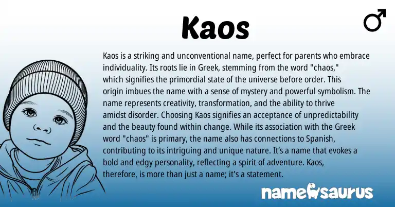 Infographic about Kaos name meaning, Kaos is a name from Greek origin(s).