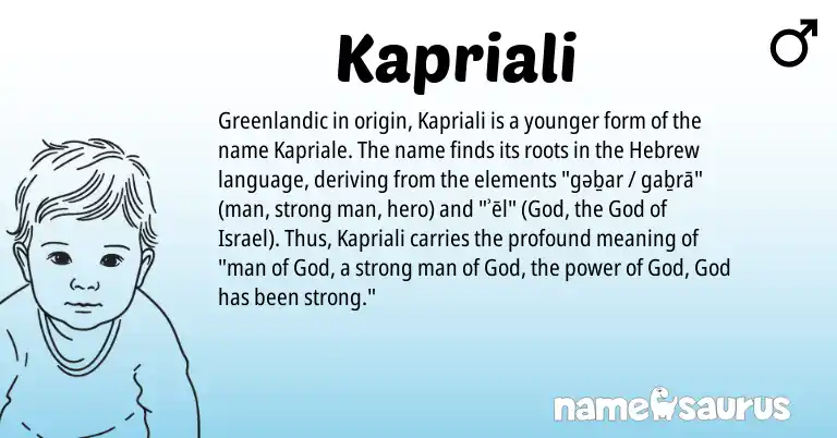 Infographic about Kapriali name meaning, Kapriali is a name from Hebrew, Greenlandic origin(s).