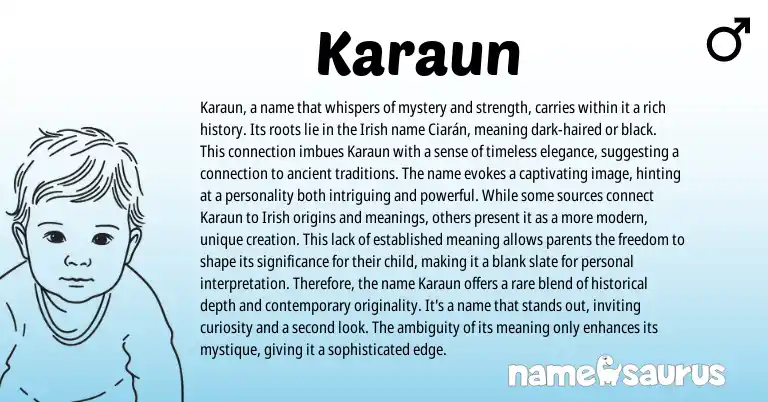 Infographic about Karaun name meaning, Karaun is a name from Irish origin(s).