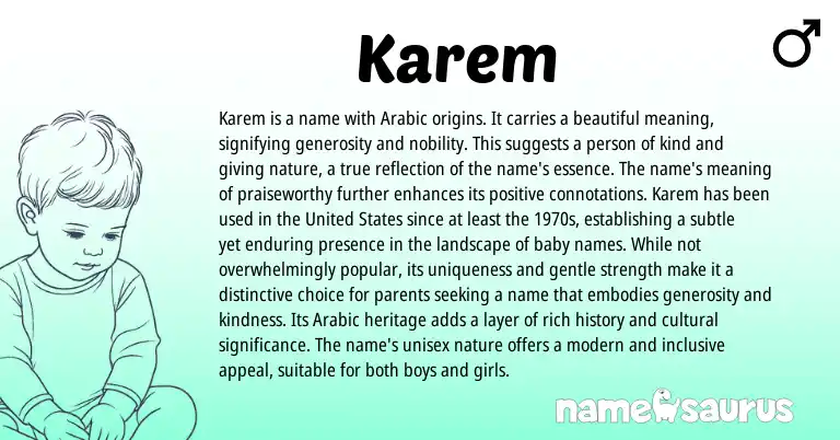 Infographic about Karem name meaning, Karem is a name from Arabic origin(s).