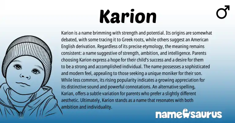 Infographic about Karion name meaning, Karion is a name from Greek origin(s).