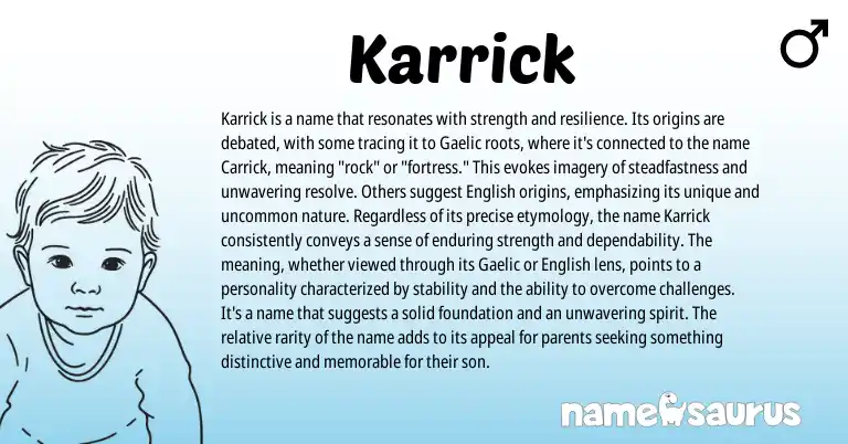 Infographic about Karrick name meaning, Karrick is a name from Gaelic origin(s).