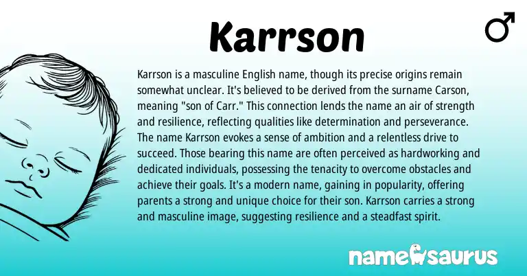 Infographic about Karrson name meaning, Karrson is a name from English origin(s).