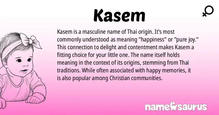Infographic about Kasem name meaning, Kasem is a name from Thai origin(s).