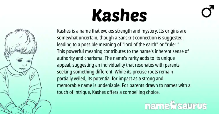 Infographic about Kashes name meaning, Kashes is a name from Sanskrit origin(s).