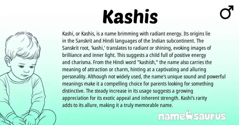Infographic about Kashis name meaning, Kashis is a name from Sanskrit origin(s).