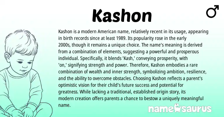 Infographic about Kashon name meaning, Kashon is a name from American origin(s).