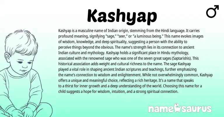 Infographic about Kashyap name meaning, Kashyap is a name from Indian, Hindu origin(s).