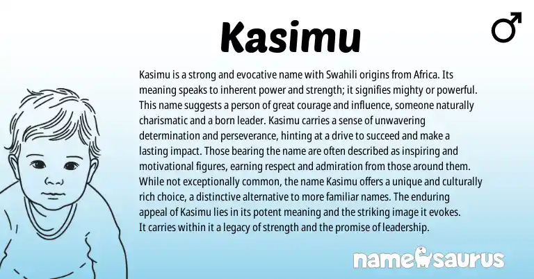 Infographic about Kasimu name meaning, Kasimu is a name from African, Swahili origin(s).