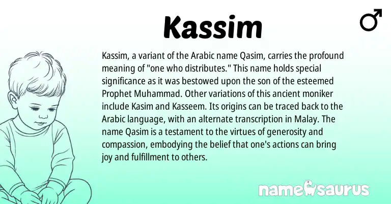 Infographic about Kassim name meaning, Kassim is a name from Arabic, Malay origin(s).
