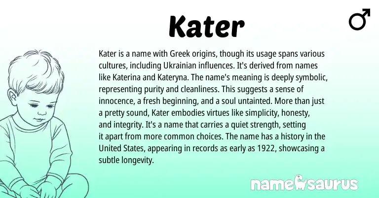 Infographic about Kater name meaning, Kater is a name from Czech, Greek origin(s).