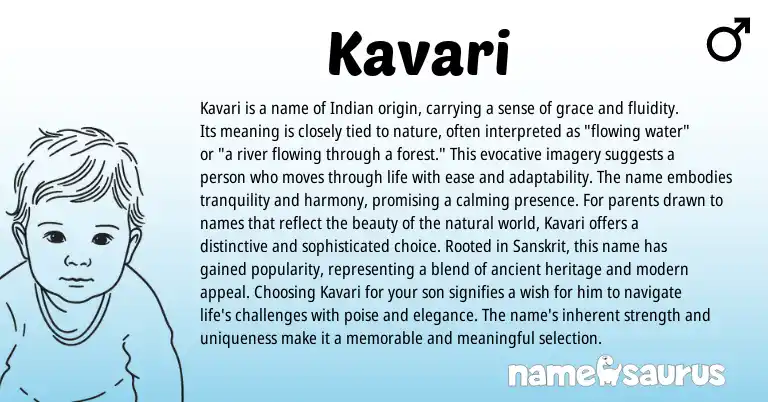Infographic about Kavari name meaning, Kavari is a name from Indian origin(s).