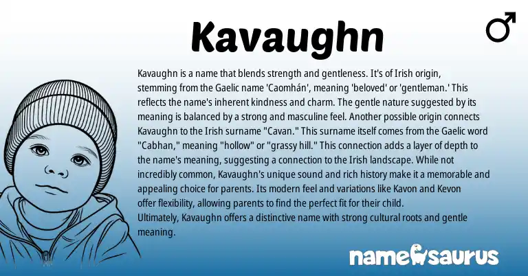 Infographic about Kavaughn name meaning, Kavaughn is a name from Gaelic, Irish origin(s).