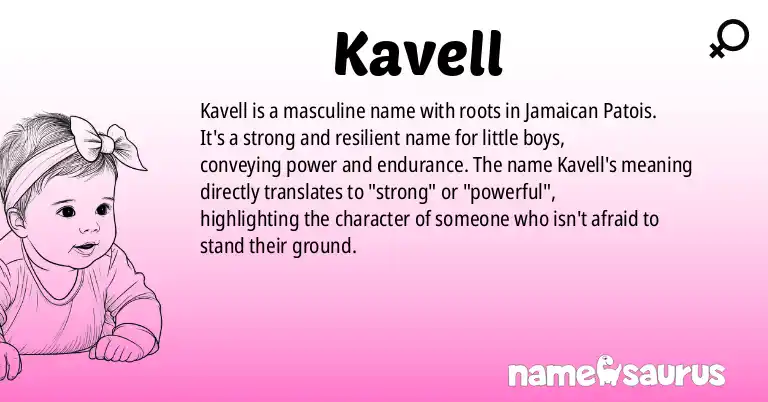 Infographic about Kavell name meaning, Kavell is a name from Jamaican Patois origin(s).