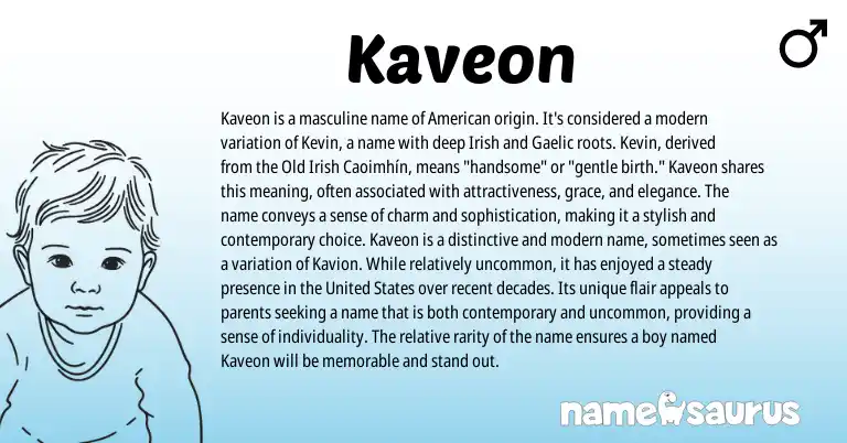Infographic about Kaveon name meaning, Kaveon is a name from American, Gaelic, Irish origin(s).