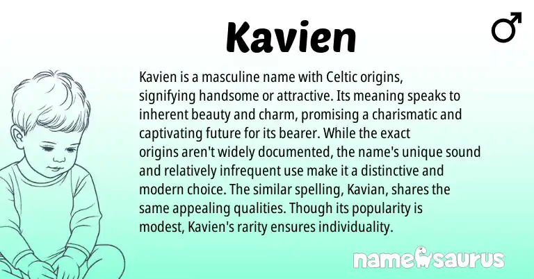Infographic about Kavien name meaning, Kavien is a name from Celtic origin(s).