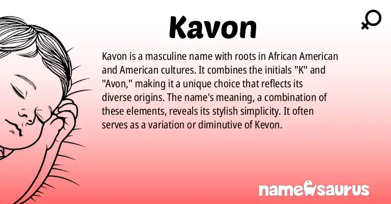 Infographic about Kavon name meaning, Kavon is a name from African American, American origin(s).