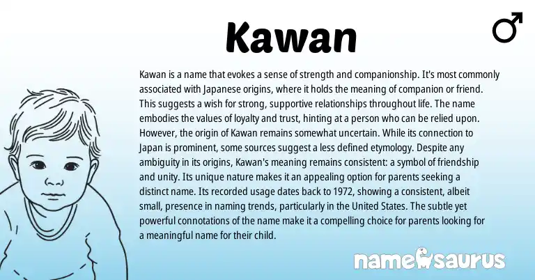 Infographic about Kawan name meaning, Kawan is a name from Persian, Japanese origin(s).