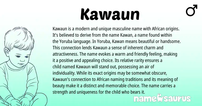 Infographic about Kawaun name meaning, Kawaun is a name from Yoruba, African origin(s).