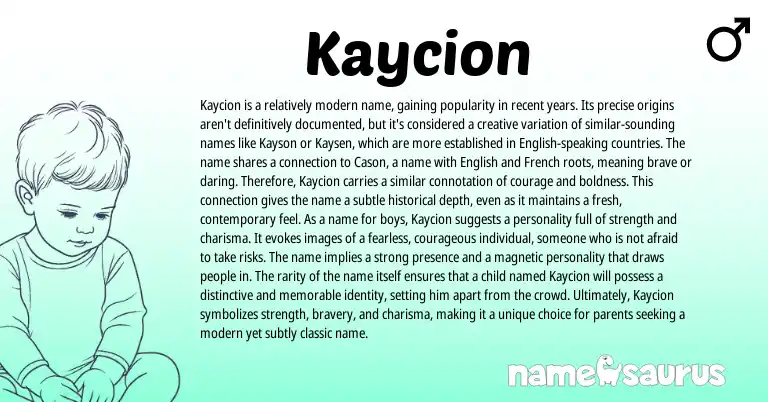 Infographic about Kaycion name meaning, Kaycion is a name from French, English origin(s).