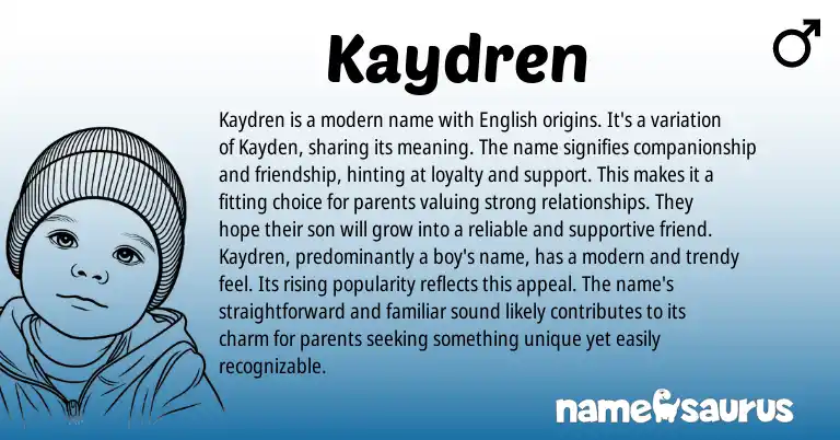 Infographic about Kaydren name meaning, Kaydren is a name from English origin(s).