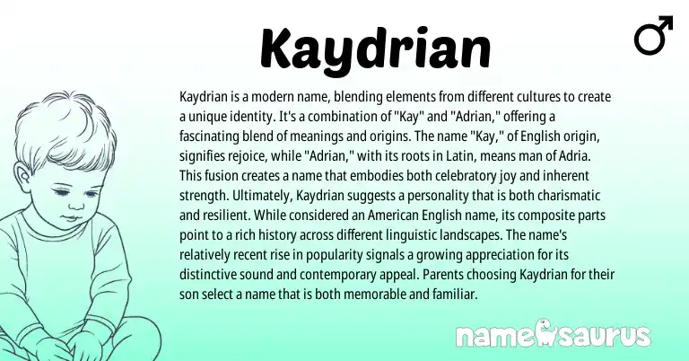 Infographic about Kaydrian name meaning, Kaydrian is a name from Latin, English origin(s).