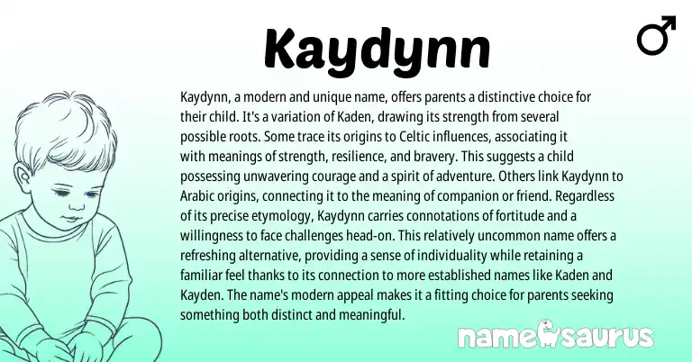 Infographic about Kaydynn name meaning, Kaydynn is a name from Celtic origin(s).