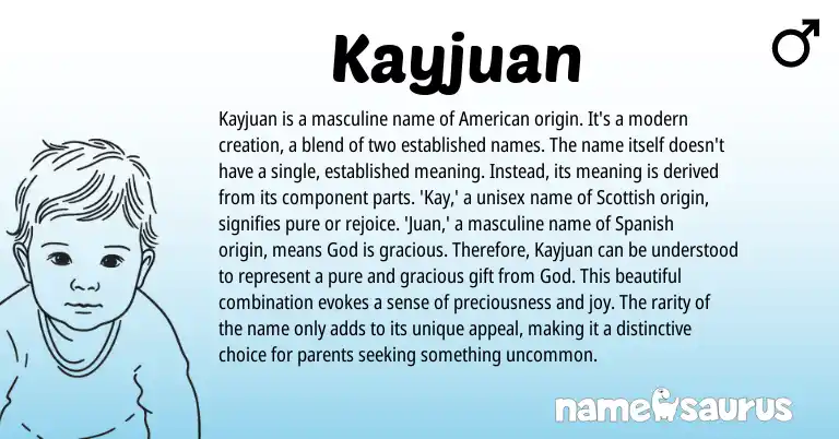 Infographic about Kayjuan name meaning, Kayjuan is a name from Scottish, American, Spanish origin(s).