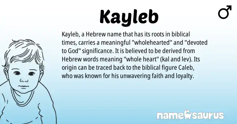 Infographic about Kayleb name meaning, Kayleb is a name from Hebrew origin(s).