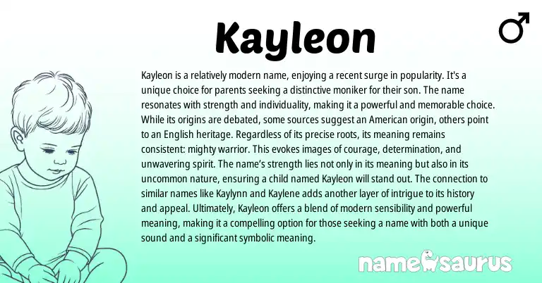 Infographic about Kayleon name meaning, Kayleon is a name from American origin(s).