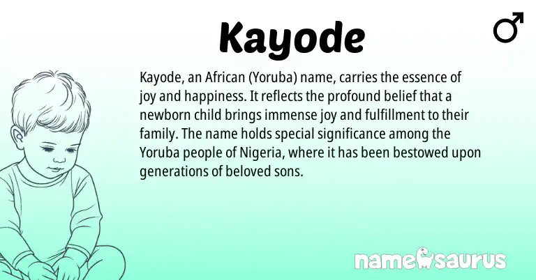Infographic about Kayode name meaning, Kayode is a name from Nigeria, Yoruba, African origin(s).