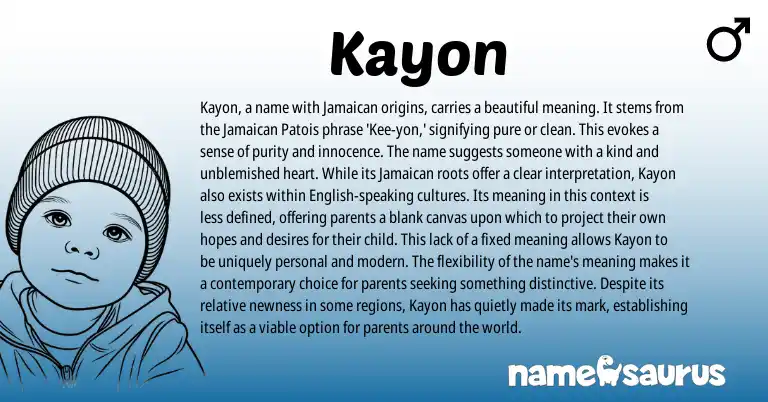 Infographic about Kayon name meaning, Kayon is a name from Jamaican origin(s).