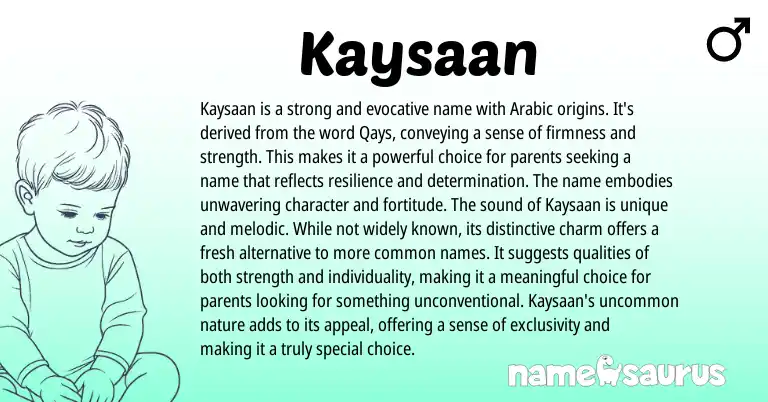 Infographic about Kaysaan name meaning, Kaysaan is a name from Arabic origin(s).