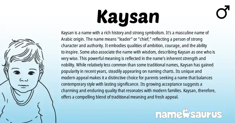 Infographic about Kaysan name meaning, Kaysan is a name from Arabic origin(s).