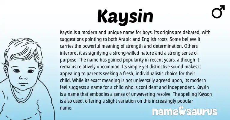 Infographic about Kaysin name meaning, Kaysin is a name from English, Arabic origin(s).