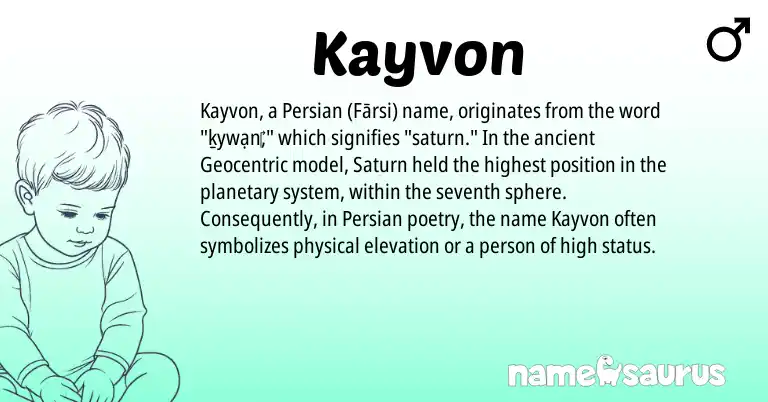Infographic about Kayvon name meaning, Kayvon is a name from Persian origin(s).