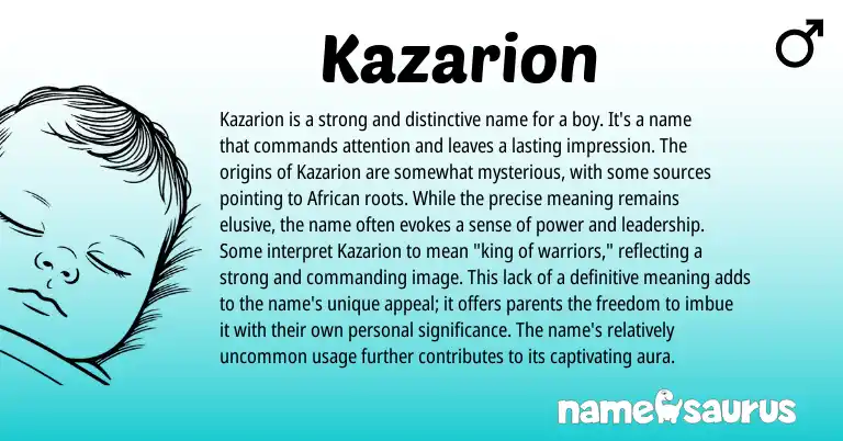 Infographic about Kazarion name meaning, Kazarion is a name from African origin(s).