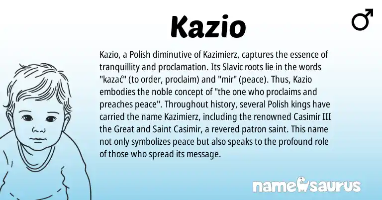 Infographic about Kazio name meaning, Kazio is a name from Polish, Slavic origin(s).