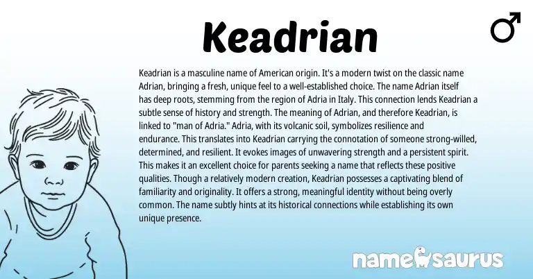 Infographic about Keadrian name meaning, Keadrian is a name from American, English origin(s).