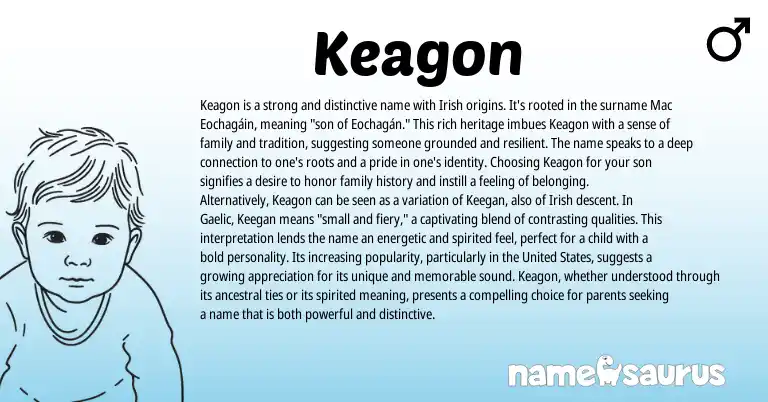 Infographic about Keagon name meaning, Keagon is a name from Irish origin(s).