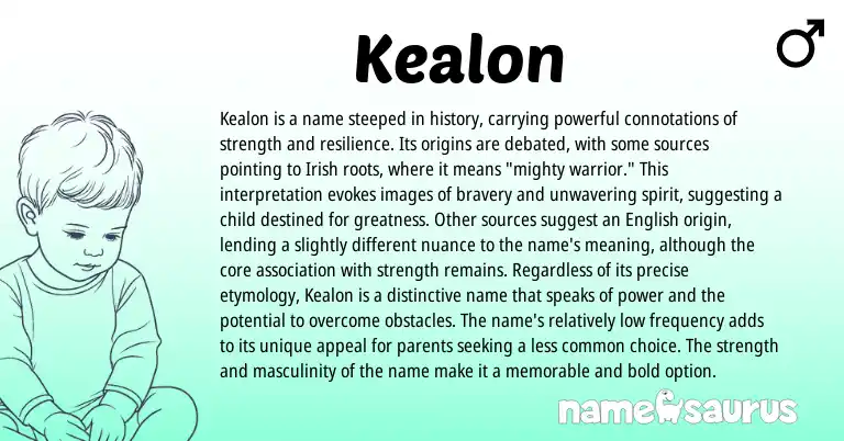 Infographic about Kealon name meaning, Kealon is a name from Irish origin(s).