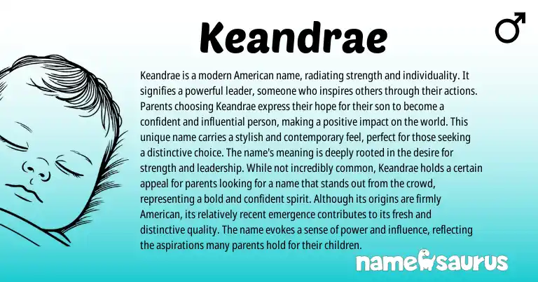 Infographic about Keandrae name meaning, Keandrae is a name from American origin(s).