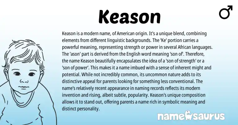 Infographic about Keason name meaning, Keason is a name from American, African, English origin(s).